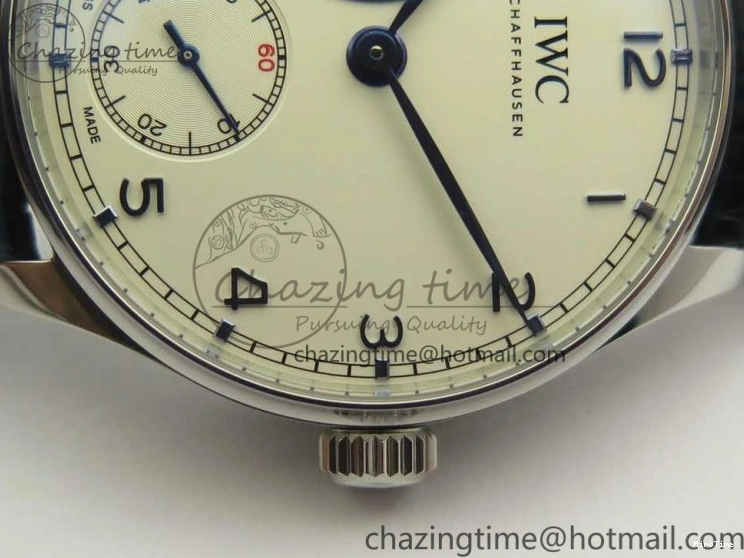 MIROTIME 0111 Cozy Portuguese Tourbillon IW5463 SS ZF Best Edition White Dial Blue Hands on Blue Leather Strap 7172